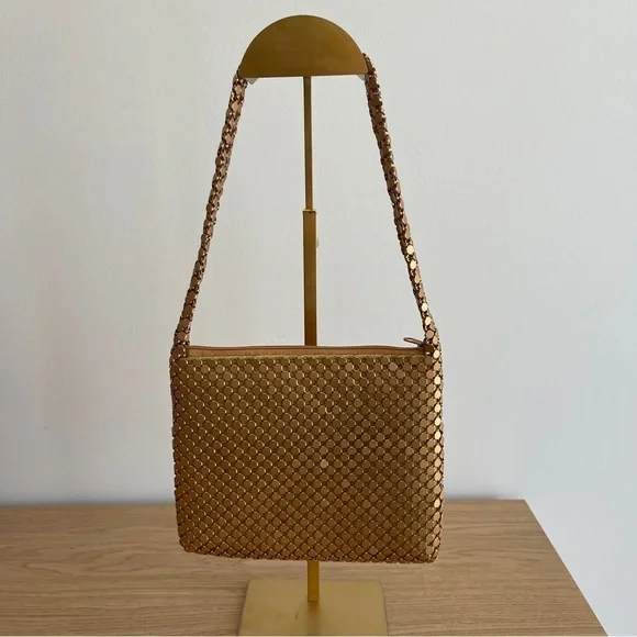 Vintage Gold evening Bag Jeanne Lottie metallic shoulder purse small formal - Picture 1 of 10